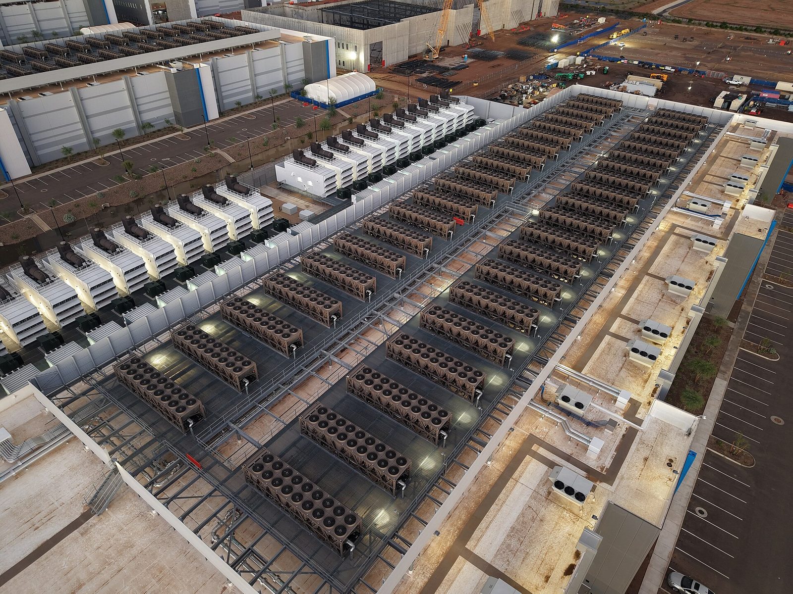 Rows of racks inside a data centre