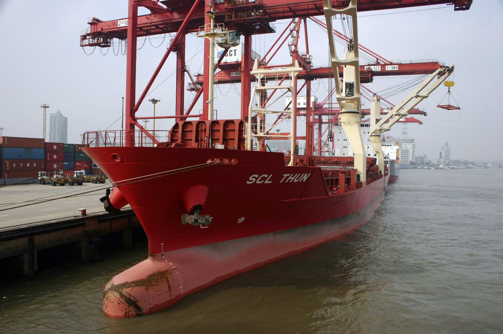 A container vessel working cargo at Shanghai