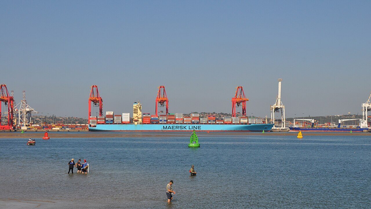 Container ship at Pier 2 of the Durban Container Terminal