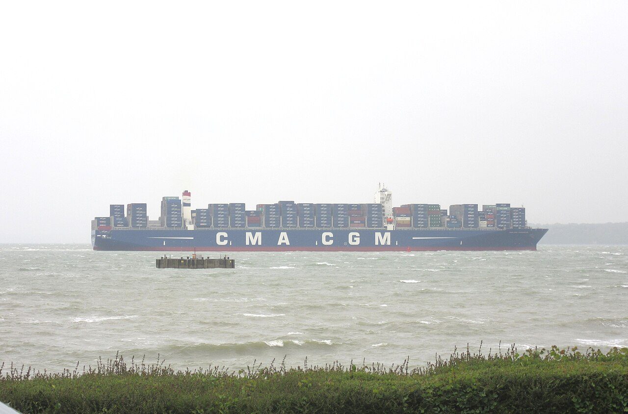 A large container ship under way at sea