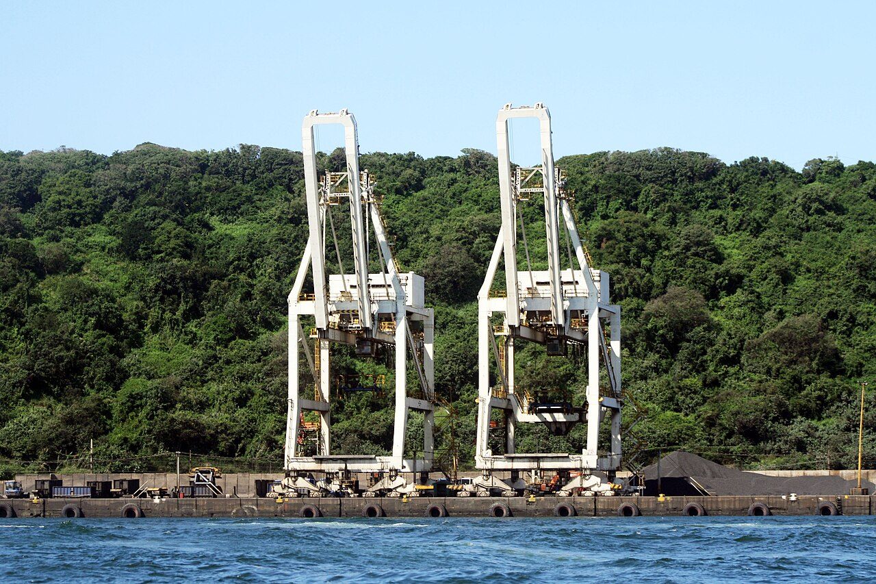 Ship-to-shore cranes at the Port of Durban seen from the Bluff