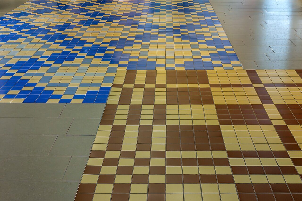 Ceramic floor tiles on display