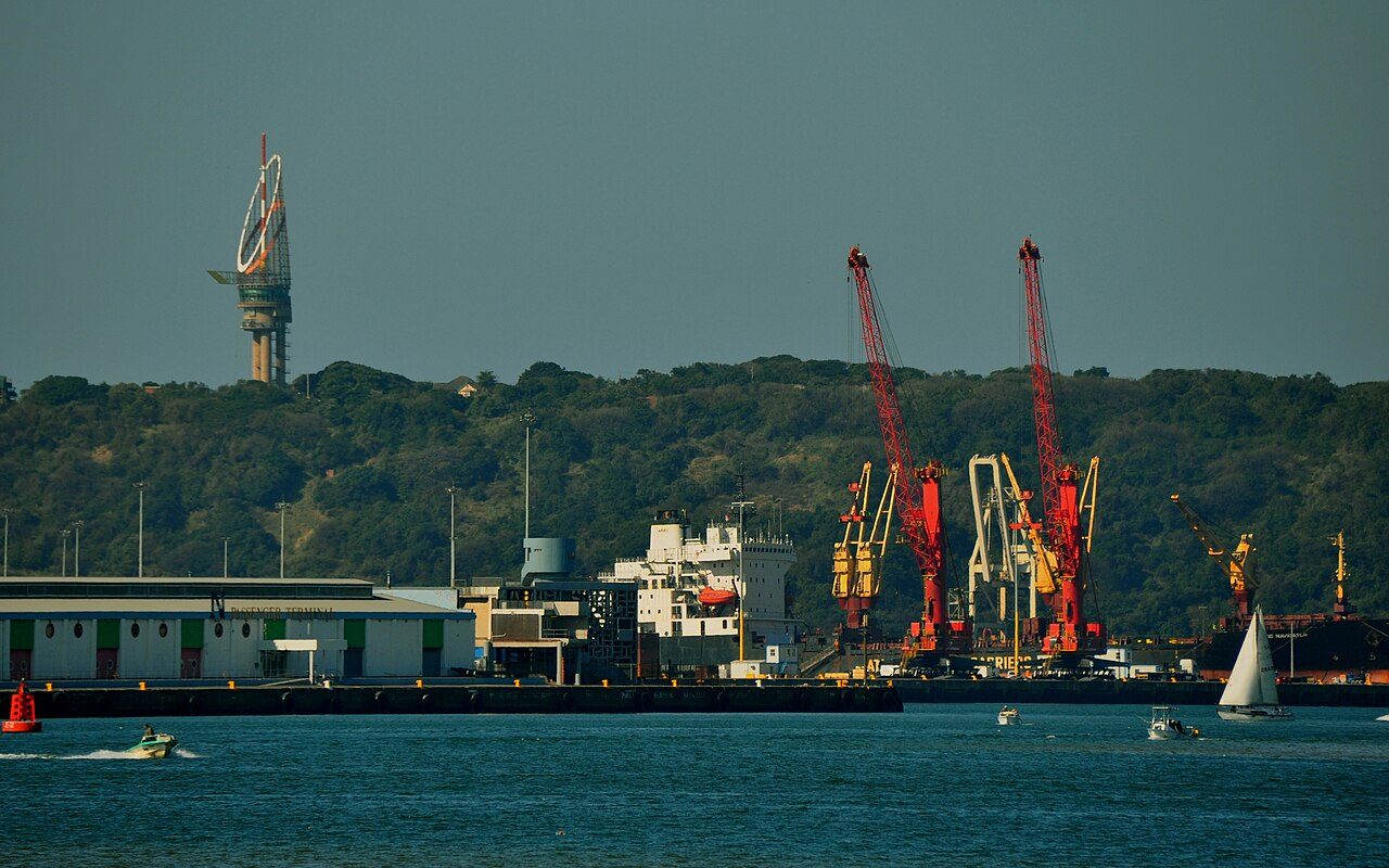 Quayside cranes working a vessel at Durban
