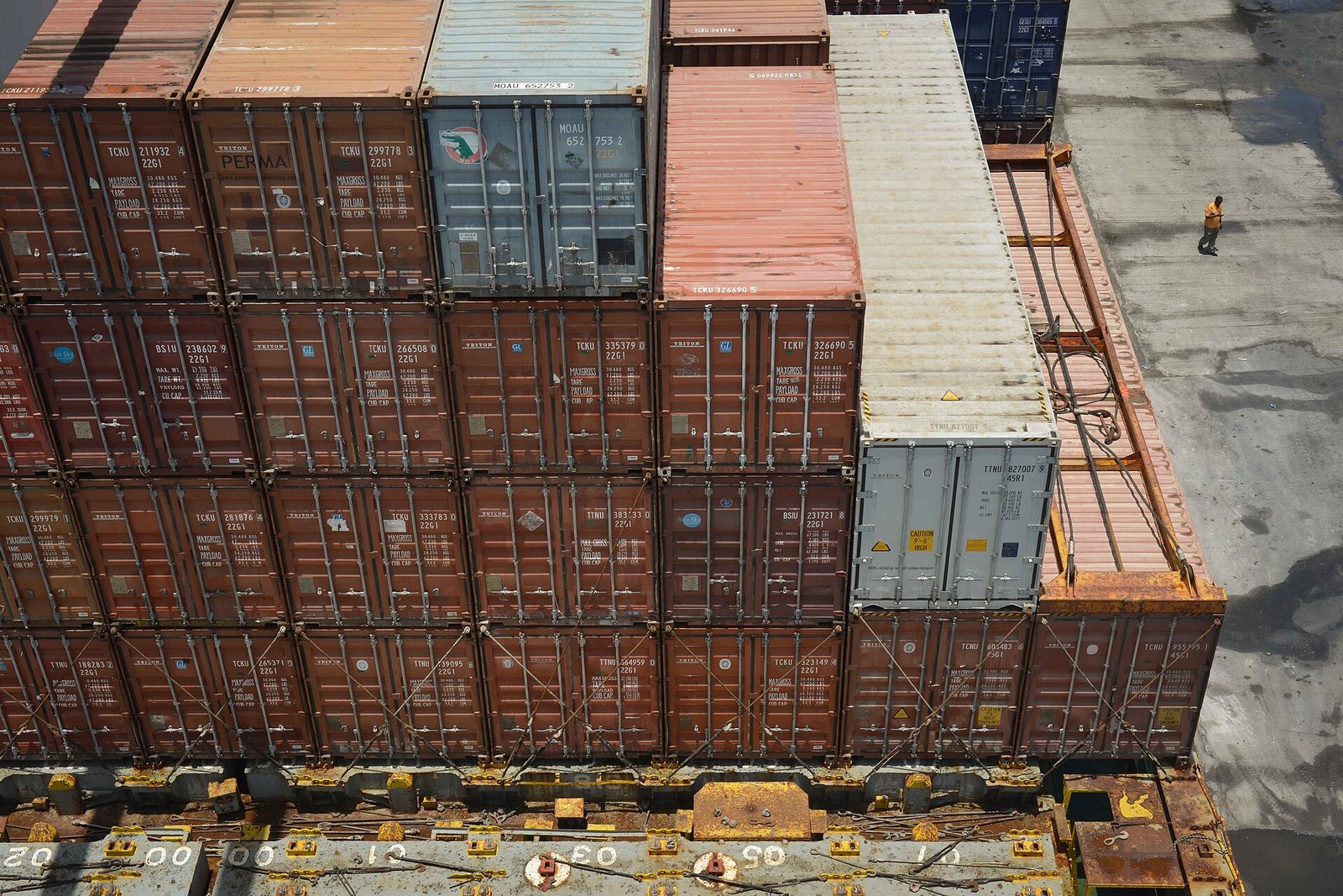 Containers stacked at a seaport terminal