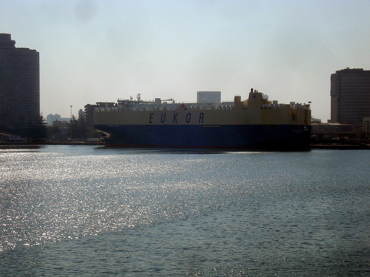 A roll-on/roll-off vehicle carrier at Durban, the route for South Africa's motor exports